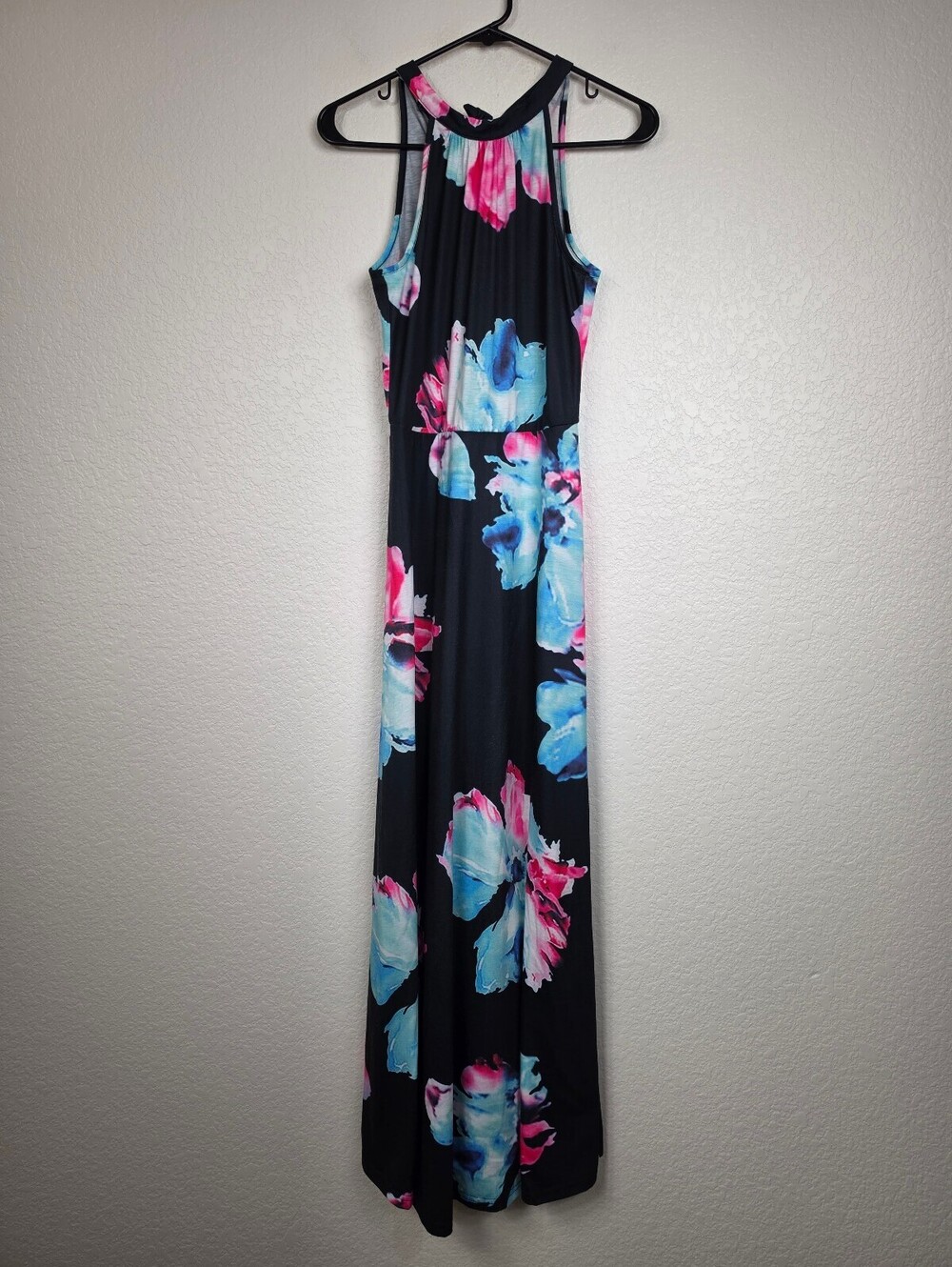 Floral Maxi Dress Sleeveless Halter Neck XS